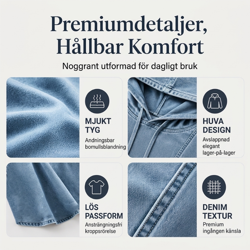 📢🎉50 % rabatt!!!🛍️✨Avslappnad jeanshoodie för damer