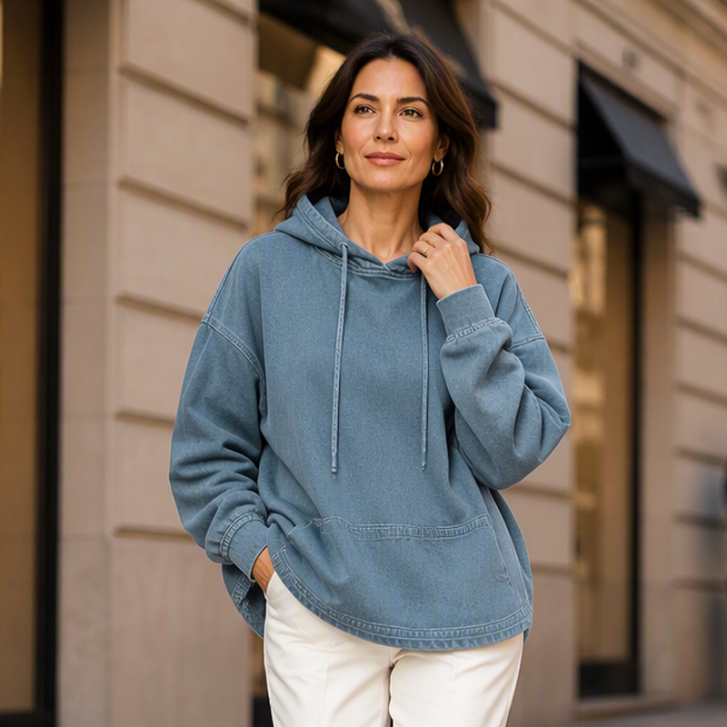 📢🎉50 % rabatt!!!🛍️✨Avslappnad jeanshoodie för damer
