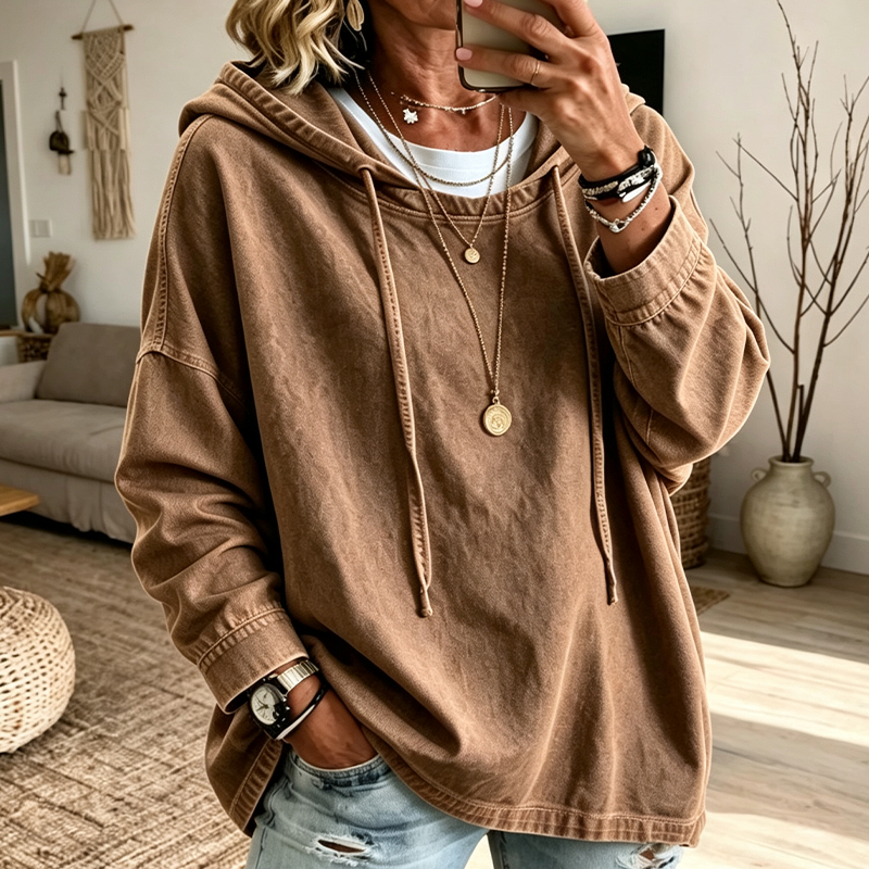 📢🎉50 % rabatt!!!🛍️✨Avslappnad jeanshoodie för damer