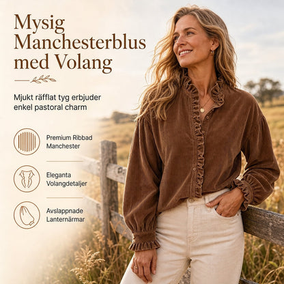 Kvinnors vintage-blus i manchester med volangkrage och långa ärmklockor