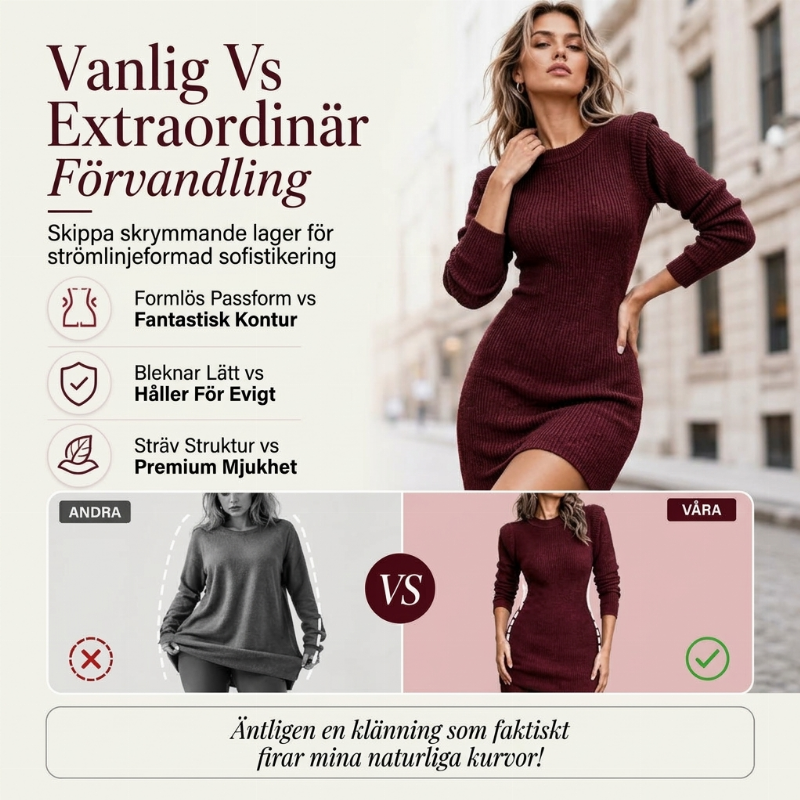 🔥 Dagens specialerbjudande – Ribbad bodycon-klänning med rund halsringning för damer ✨ rund halsringning, ribbat tyg, bodycon-passform