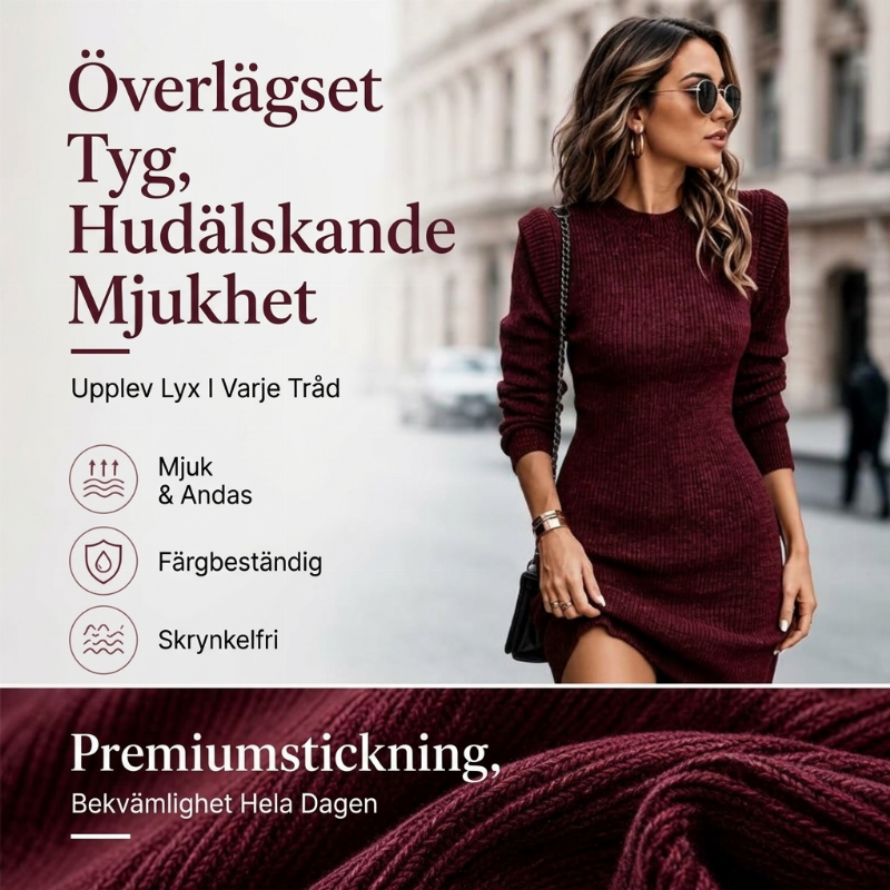 🔥 Dagens specialerbjudande – Ribbad bodycon-klänning med rund halsringning för damer ✨ rund halsringning, ribbat tyg, bodycon-passform