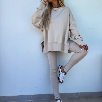 2-delat set med långärmad mönstrad tröja och leggings för damer
