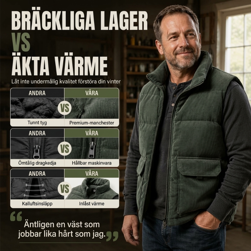 Vadderad manchesterväst för män, tjockare modell