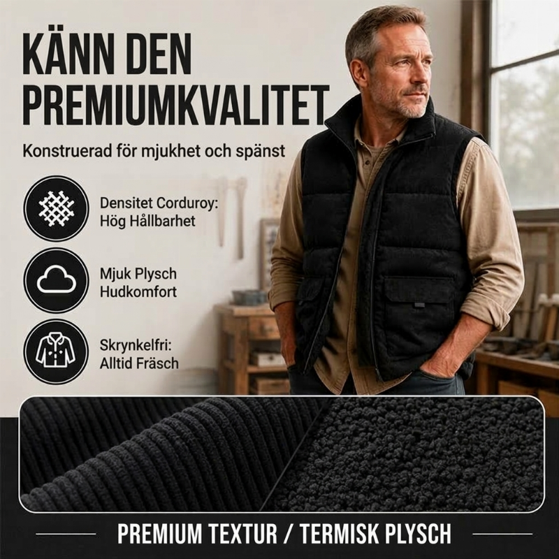 Vadderad manchesterväst för män, tjockare modell