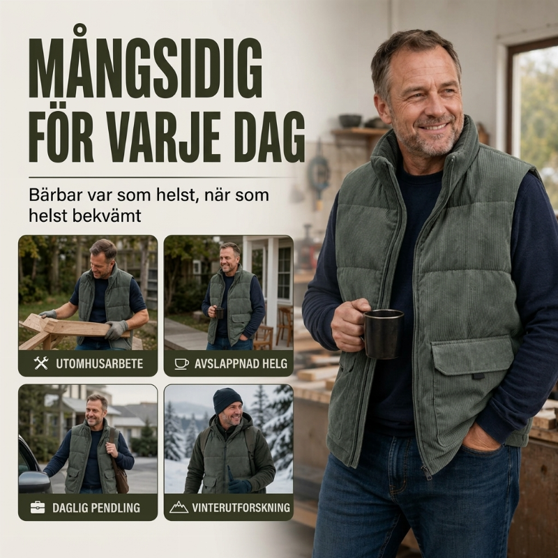 Vadderad manchesterväst för män, tjockare modell
