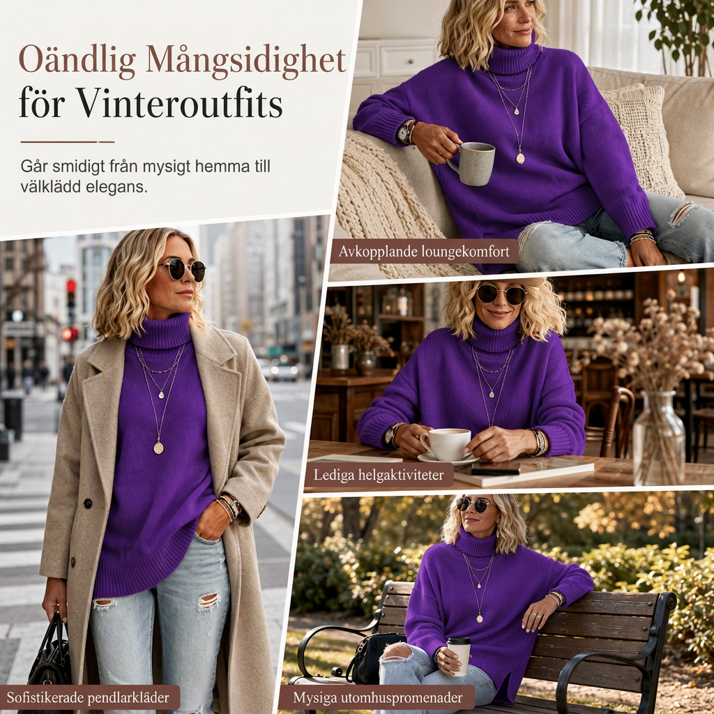 Lös stickad turtleneck-tröja för kvinnor