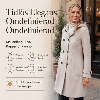 Dammönstrad dubbelknävd peacoat med huva för kvinnor