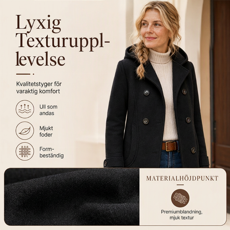 Dammönstrad dubbelknävd peacoat med huva för kvinnor