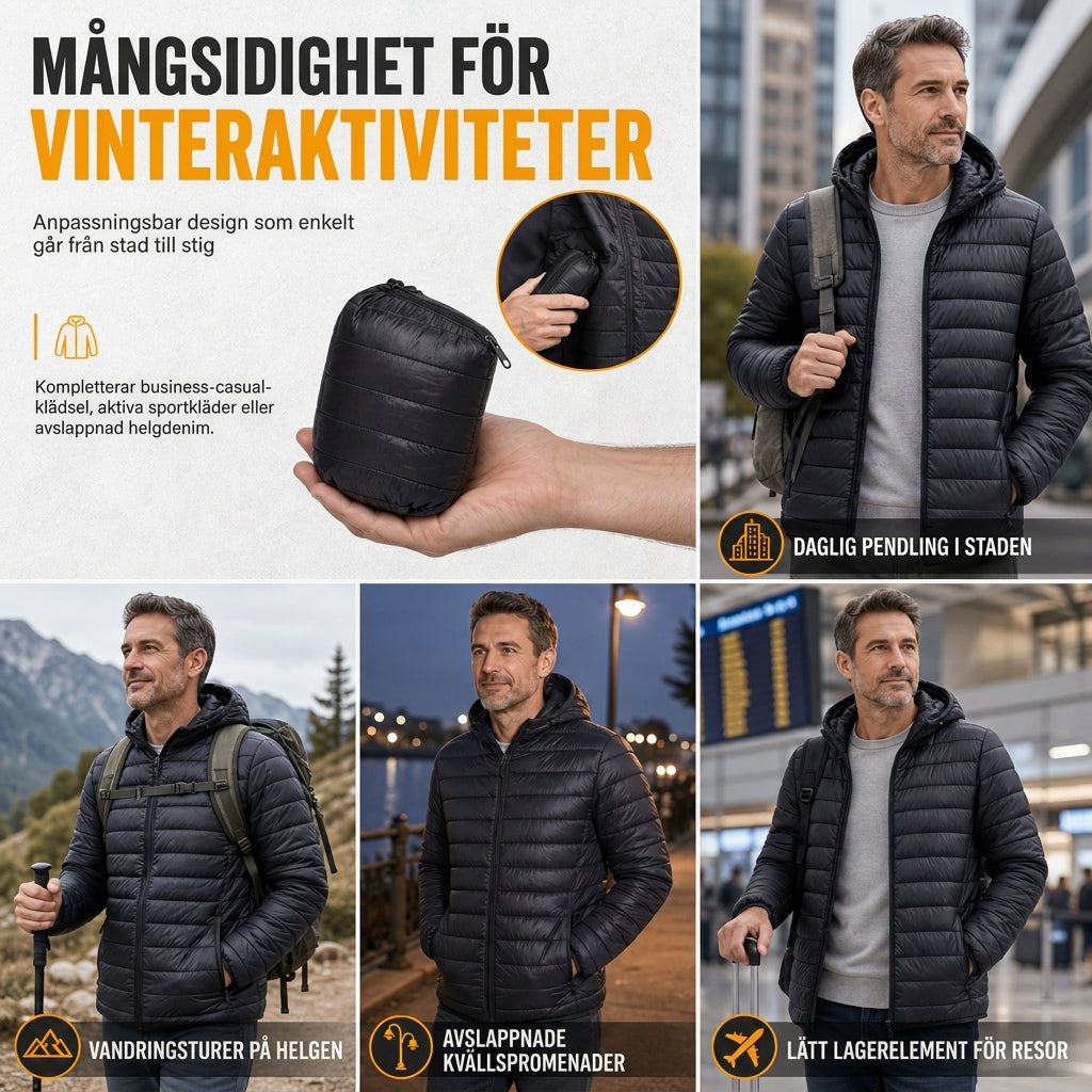📢🎉50 % rabatt!!!🛍️✨Lätt, quiltad bomullsjacka för män med huva, kort modell, avslappnad stil, för vintern, i stora storlekar
