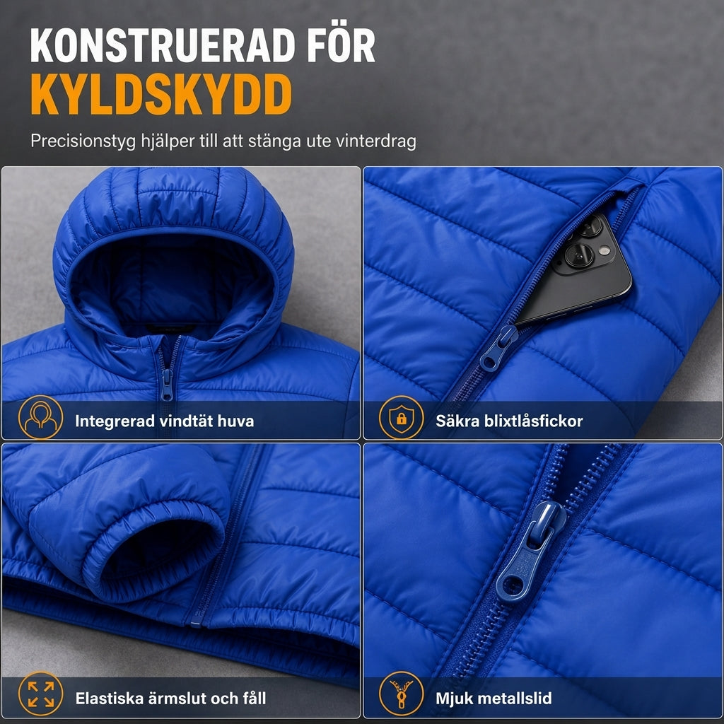 📢🎉50 % rabatt!!!🛍️✨Lätt, quiltad bomullsjacka för män med huva, kort modell, avslappnad stil, för vintern, i stora storlekar