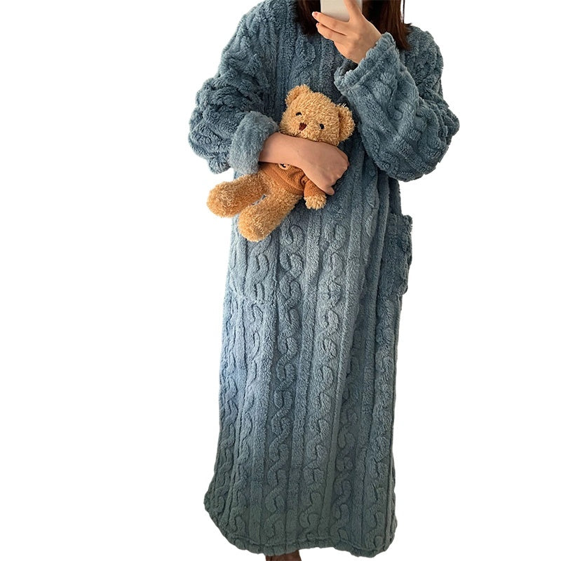 Varm Plush Lång Nattskjorta för Kvinnor