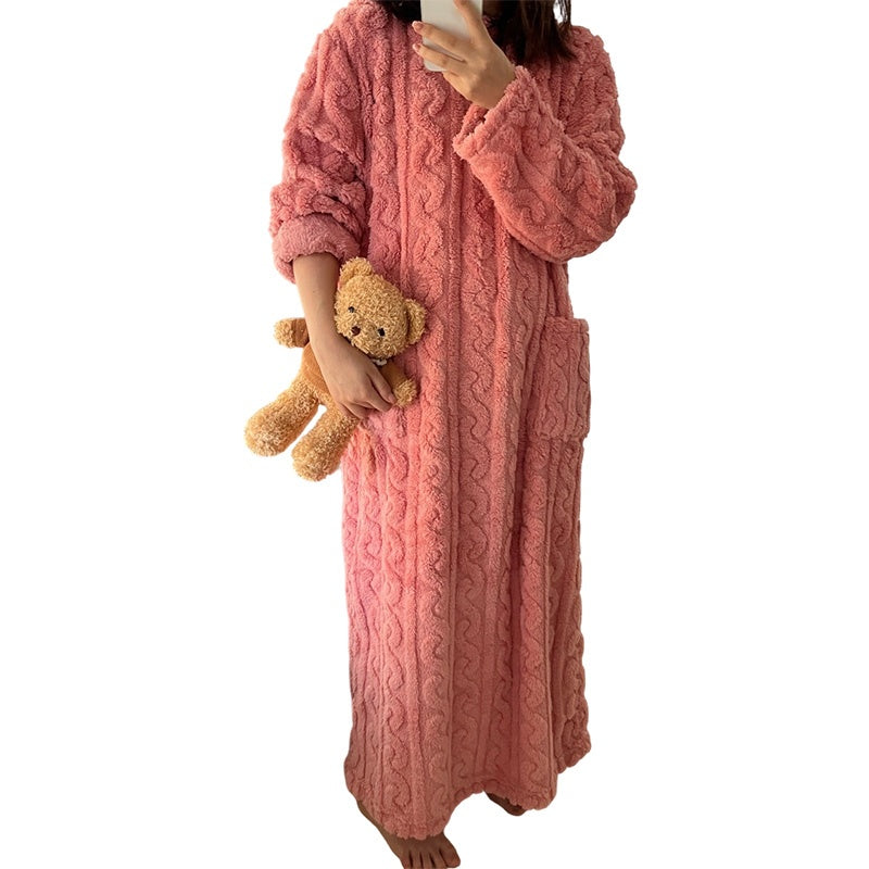 Varm Plush Lång Nattskjorta för Kvinnor
