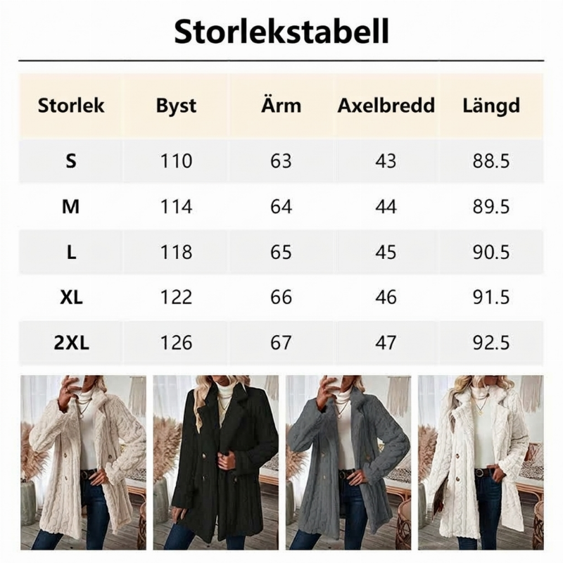 Vindtät och varm dubbelknäppt kappa för kvinnor