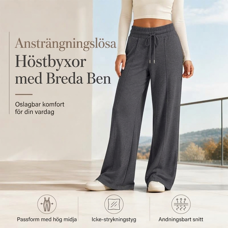 🍂✨Casual byxor i bred modell med dragsko och resårmidja för dam