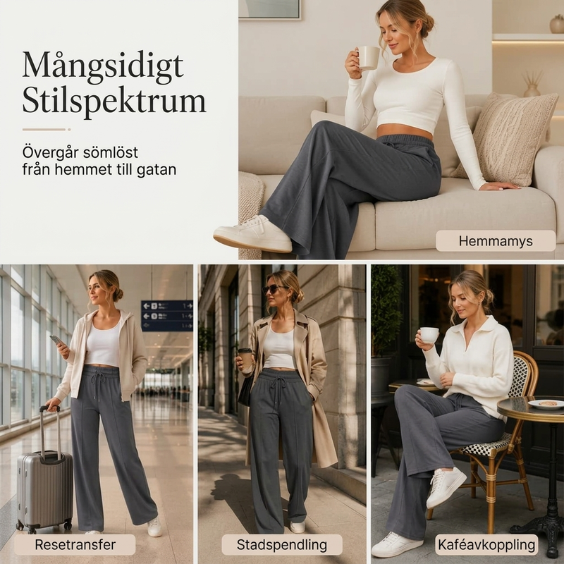 🍂✨Casual byxor i bred modell med dragsko och resårmidja för dam