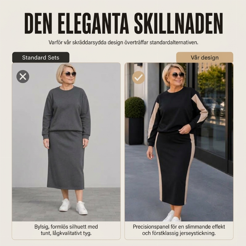 Stickad tvådelad set för kvinnor: tröja och midiklänning