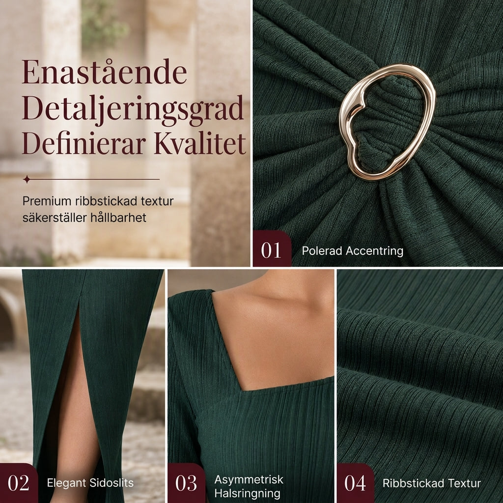 Kvinnor höst/vinter enfärgad stickad långklänning med oregelbunden urringning