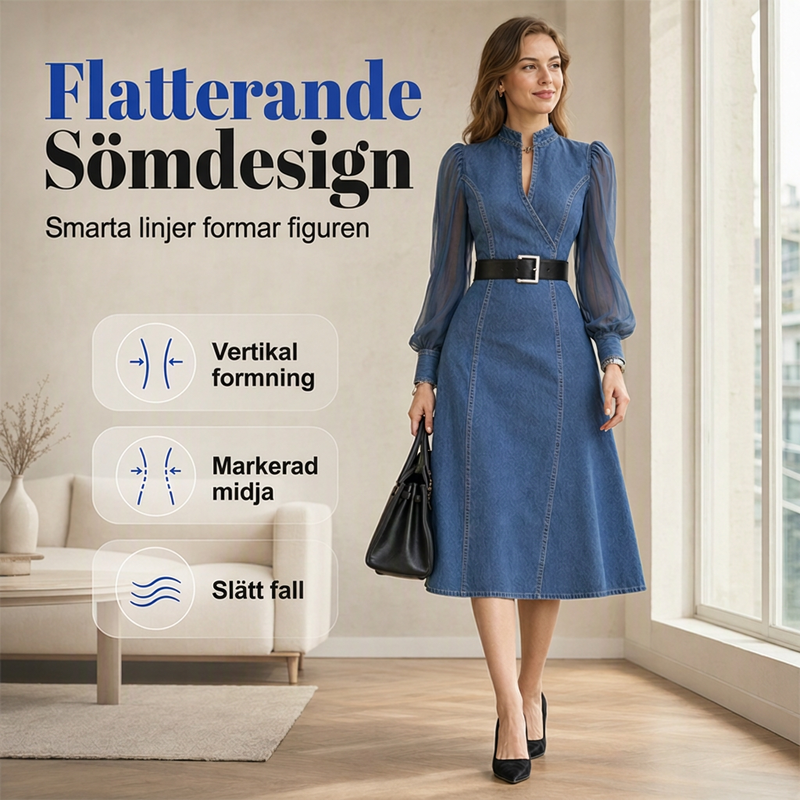 Slankande jeansklänning för kvinnor
