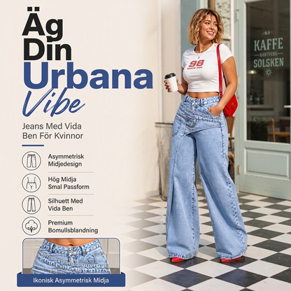 Damhoodiga trendsatta jeans med asymmetrisk överlappning och vid ben