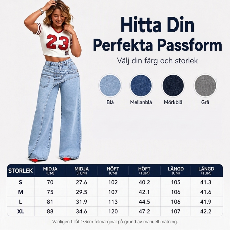 Damhoodiga trendsatta jeans med asymmetrisk överlappning och vid ben