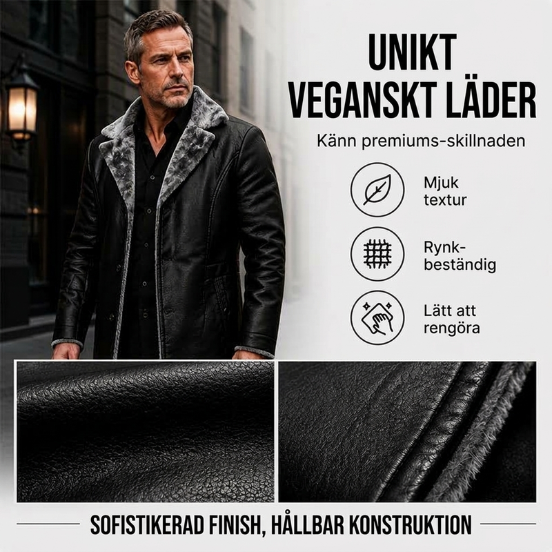 Herrkappa av konstläder med slagkrage och plyschfoder
