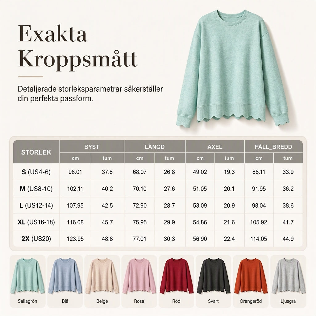 ✨Tröja med rund halskant och musselkantad fåll för kvinnor
