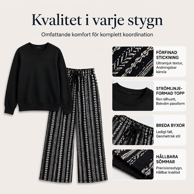 🖤Black Friday – Förhandstillgång: 50 % Rabatt🖤Damsätt i vardagsstil med crewneck-topp och mönstrade byxor