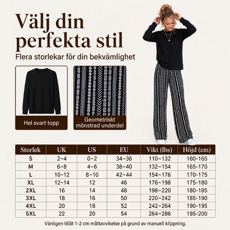 🖤Black Friday – Förhandstillgång: 50 % Rabatt🖤Damsätt i vardagsstil med crewneck-topp och mönstrade byxor