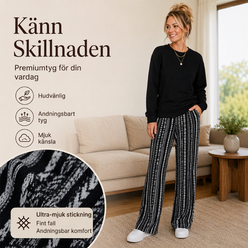 🖤Black Friday – Förhandstillgång: 50 % Rabatt🖤Damsätt i vardagsstil med crewneck-topp och mönstrade byxor