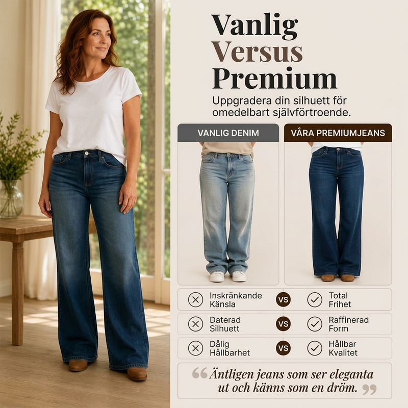 🖤Black Friday – Förhandstillgång: 40 % Rabatt🖤 Högt midjade, bredbenta stretchjeans för kvinnor