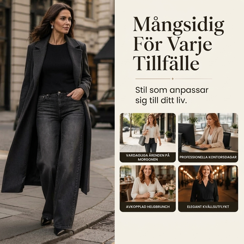 🖤Black Friday – Förhandstillgång: 40 % Rabatt🖤 Högt midjade, bredbenta stretchjeans för kvinnor