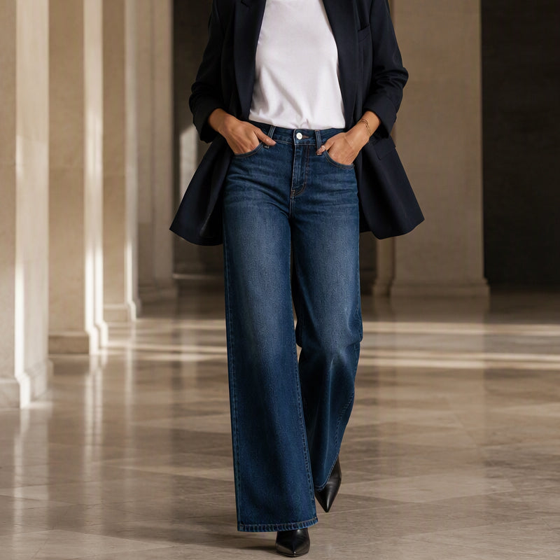 🖤Black Friday – Förhandstillgång: 40 % Rabatt🖤 Högt midjade, bredbenta stretchjeans för kvinnor