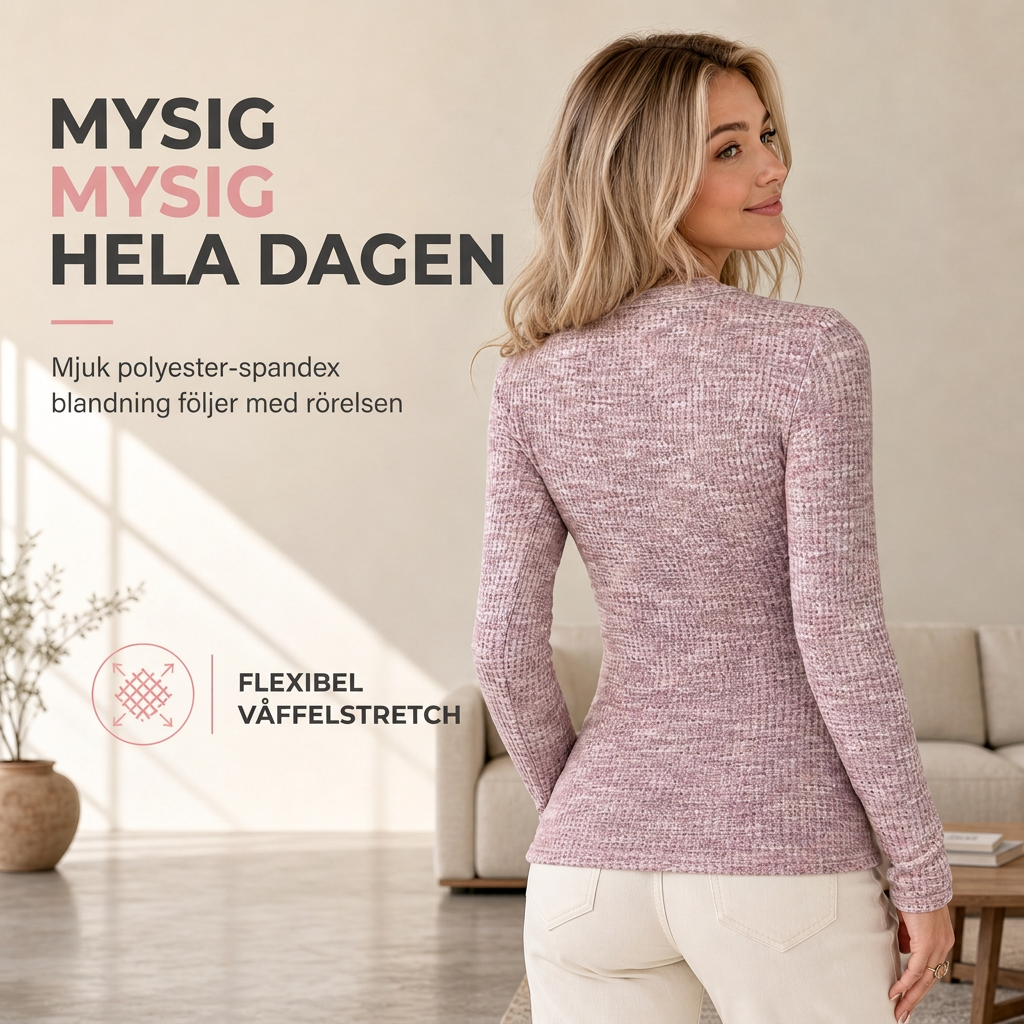 Långärmad stickad topp med V-ringning och halv dragkedja för kvinnor