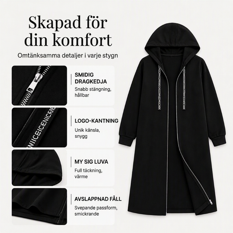✈️Fri frakt🧥Lång fritidsjacka med dragkedja och huva för dam
