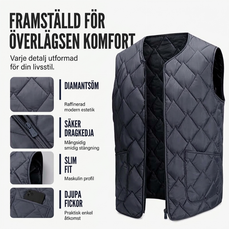 🖤Black Friday – Förhandstillgång: 40 % Rabatt🖤Varmt vinterväst i diamantkviltat tyg för män