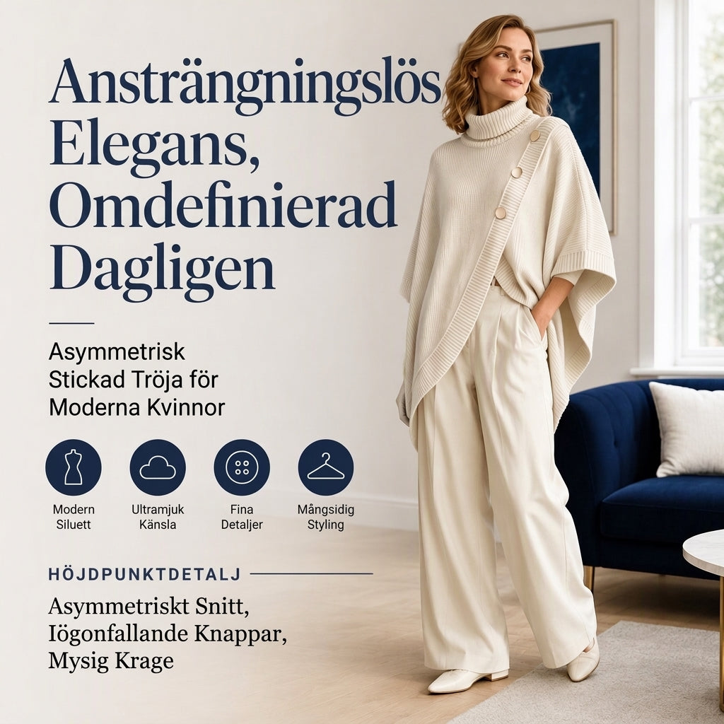 Flickors Asymmetrisk Turtleneck Poncho Stickad Tröja