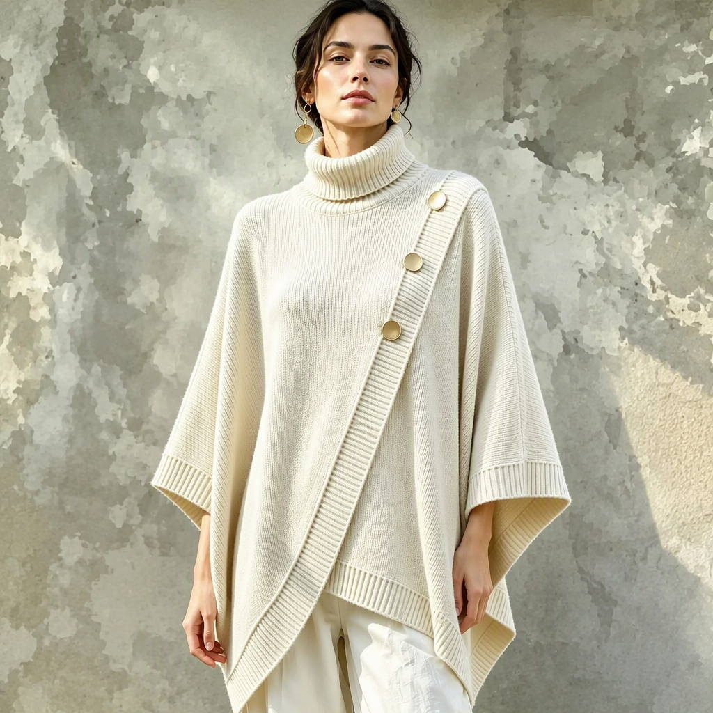 Flickors Asymmetrisk Turtleneck Poncho Stickad Tröja