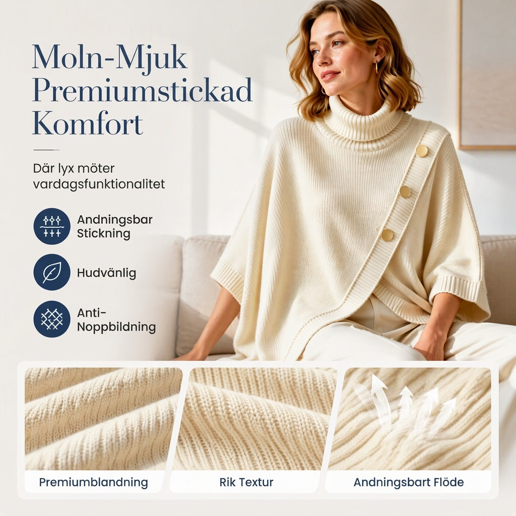 Flickors Asymmetrisk Turtleneck Poncho Stickad Tröja