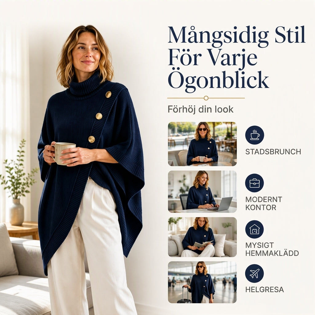 Flickors Asymmetrisk Turtleneck Poncho Stickad Tröja