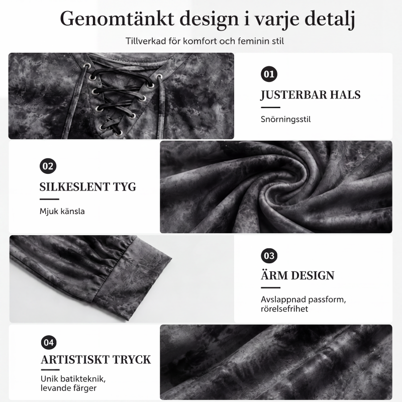 Damtopp med tie-dye-tryck, snörning och V-ringning