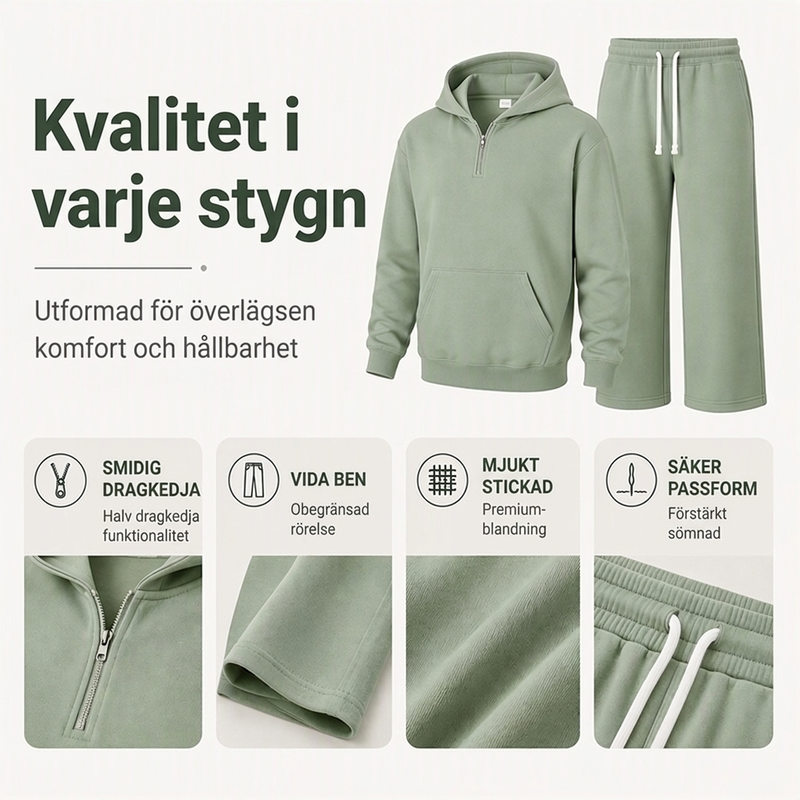 Fri frakt✈️Lösning för män: Halv-zip huvtröja med bredbyxor i avslappnad stil