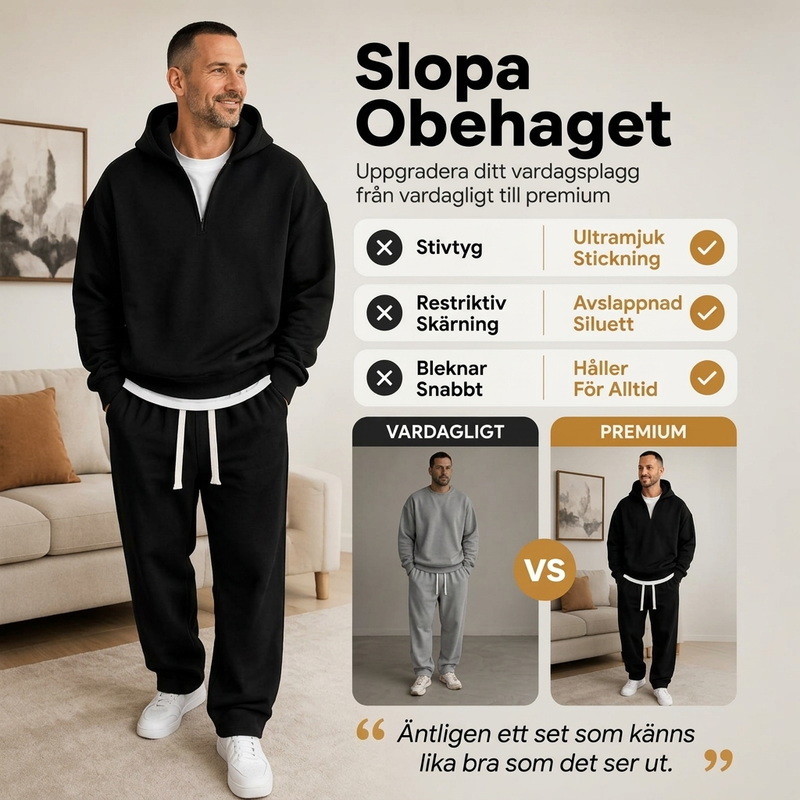 Fri frakt✈️Lösning för män: Halv-zip huvtröja med bredbyxor i avslappnad stil