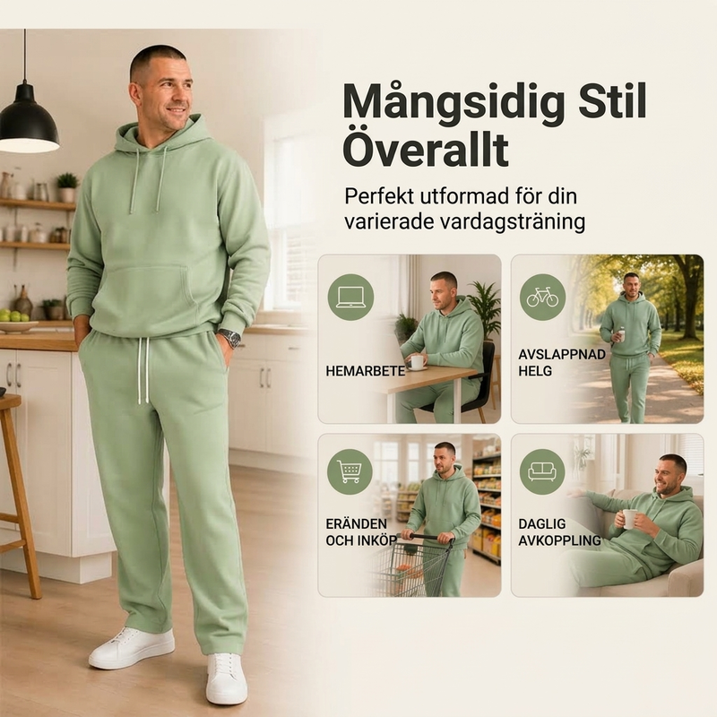 Fri frakt✈️Lösning för män: Halv-zip huvtröja med bredbyxor i avslappnad stil