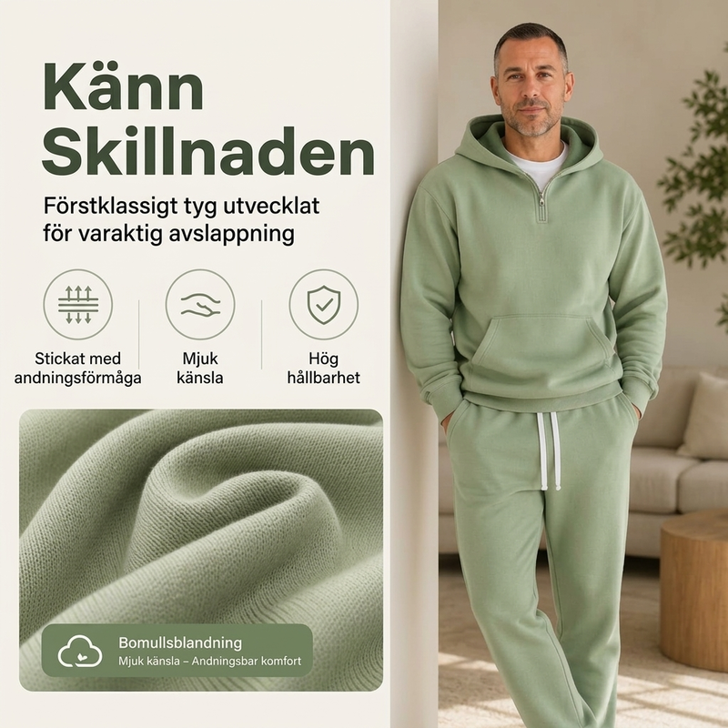 Fri frakt✈️Lösning för män: Halv-zip huvtröja med bredbyxor i avslappnad stil