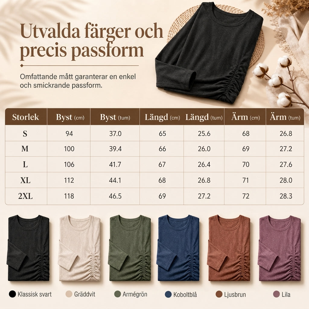 📢🎉50 % rabatt!!!🛍️✨Avslappnad, ledig damtröja med rund hals, långa ärmar, nedfallande axlar, fladdermusärmar och volanger på sidorna