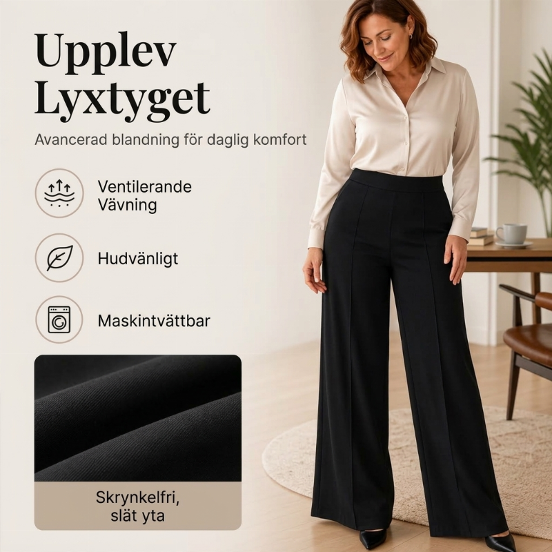 Casualbyxor med hög midja och vid ben för kvinnor
