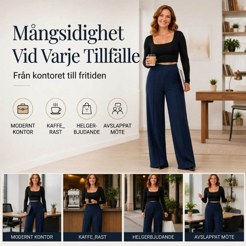 Casualbyxor med hög midja och vid ben för kvinnor