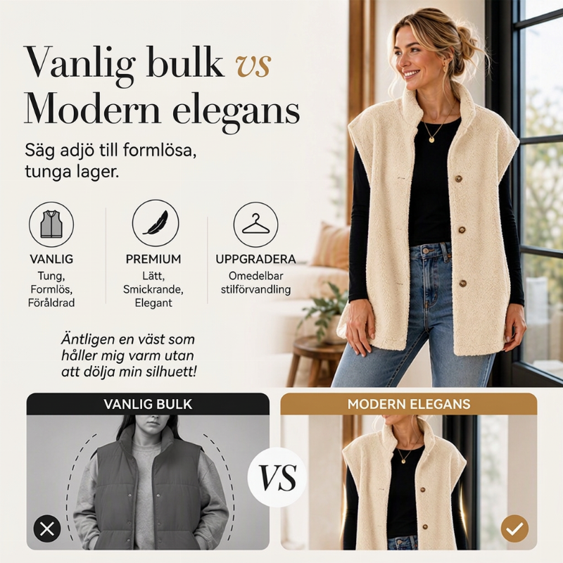 Varmt sherpa-väst för kvinnor, ledig stil