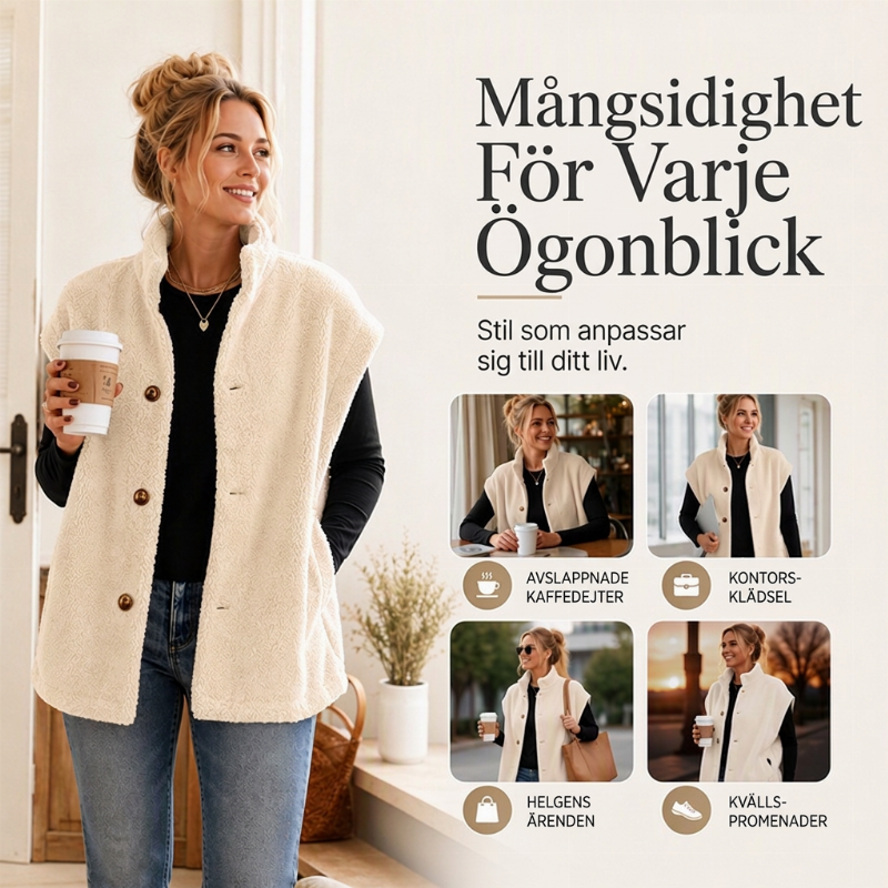 Varmt sherpa-väst för kvinnor, ledig stil
